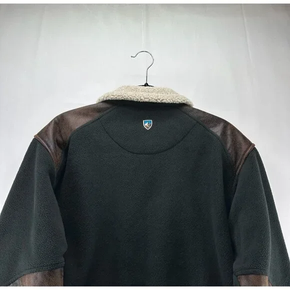 KUHL Jacket Mens Sz M Alpenwurxs Faux Leather Trim Sherpa Fleece Full Zip Black - Picture 6 of 12